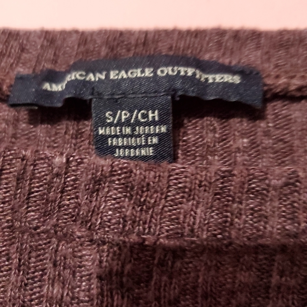 American Eagle Outfitters Dark Pulb Super Soft Cozy Cropped Knit Top - Picture 3 of 5